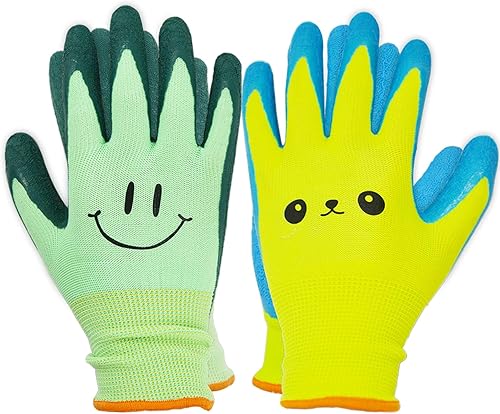 2 pares de guantes de jardinería para niños pequeños, guantes de jardín de tamaño infantil para trabajo en el patio, antideslizantes, flexibles y