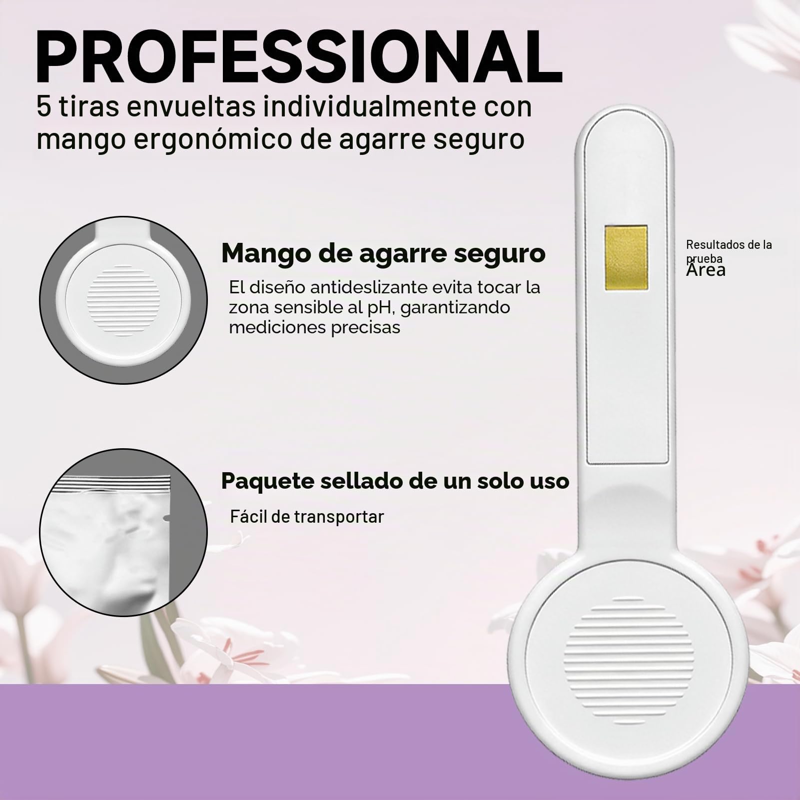 Homcocie Tiras Reactivas pH Femenino, 5 tiras empaquetadas con un mango seguro, pH 4,0-8,0, alta precisión con capacidad interferencia anti-VC, equilibrio exacto de ácidos y bases