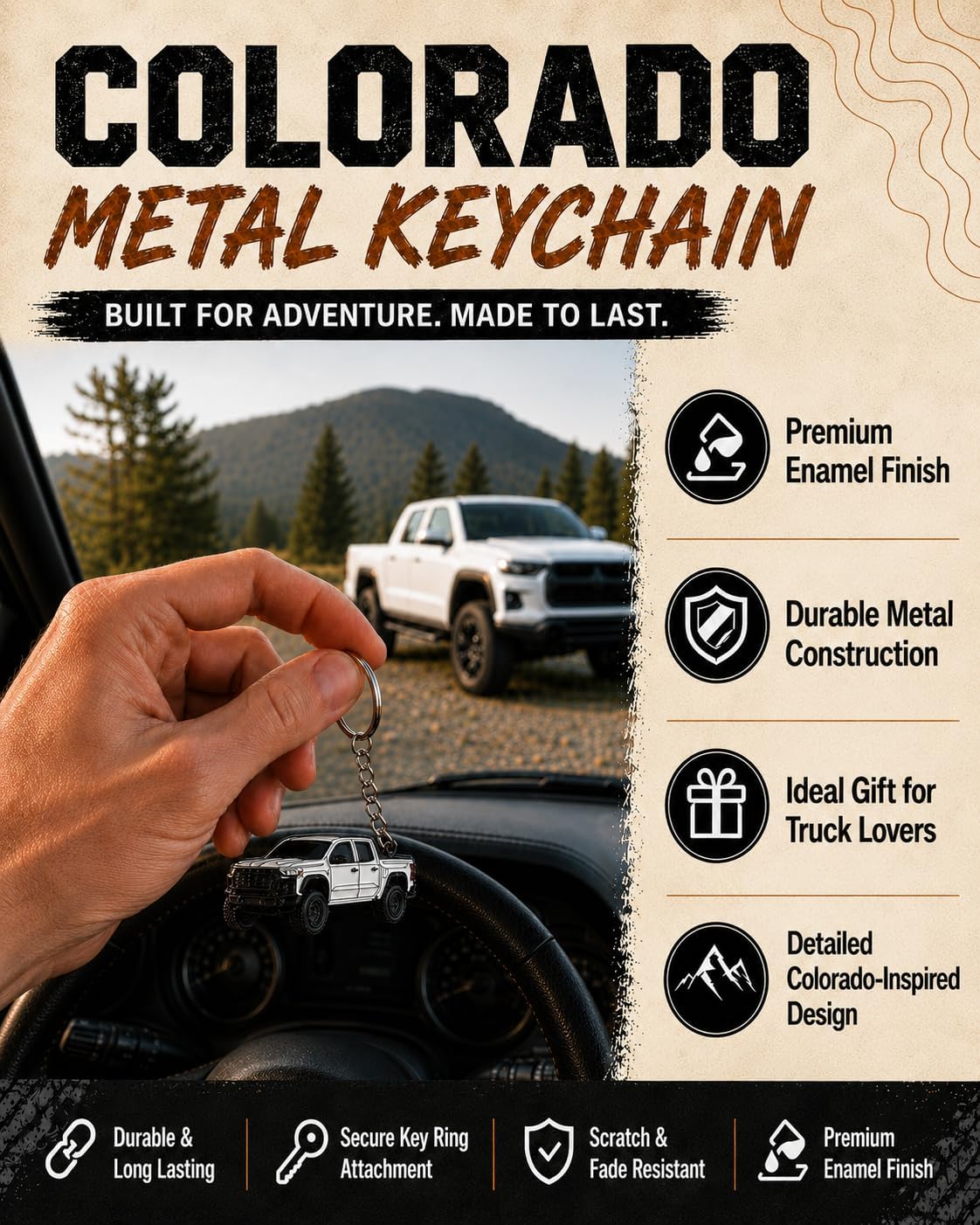 Colorado Metal Keychain - Compatible with Chevy Colorado Accessories and others Toy Truck Gifts Men Key Fob