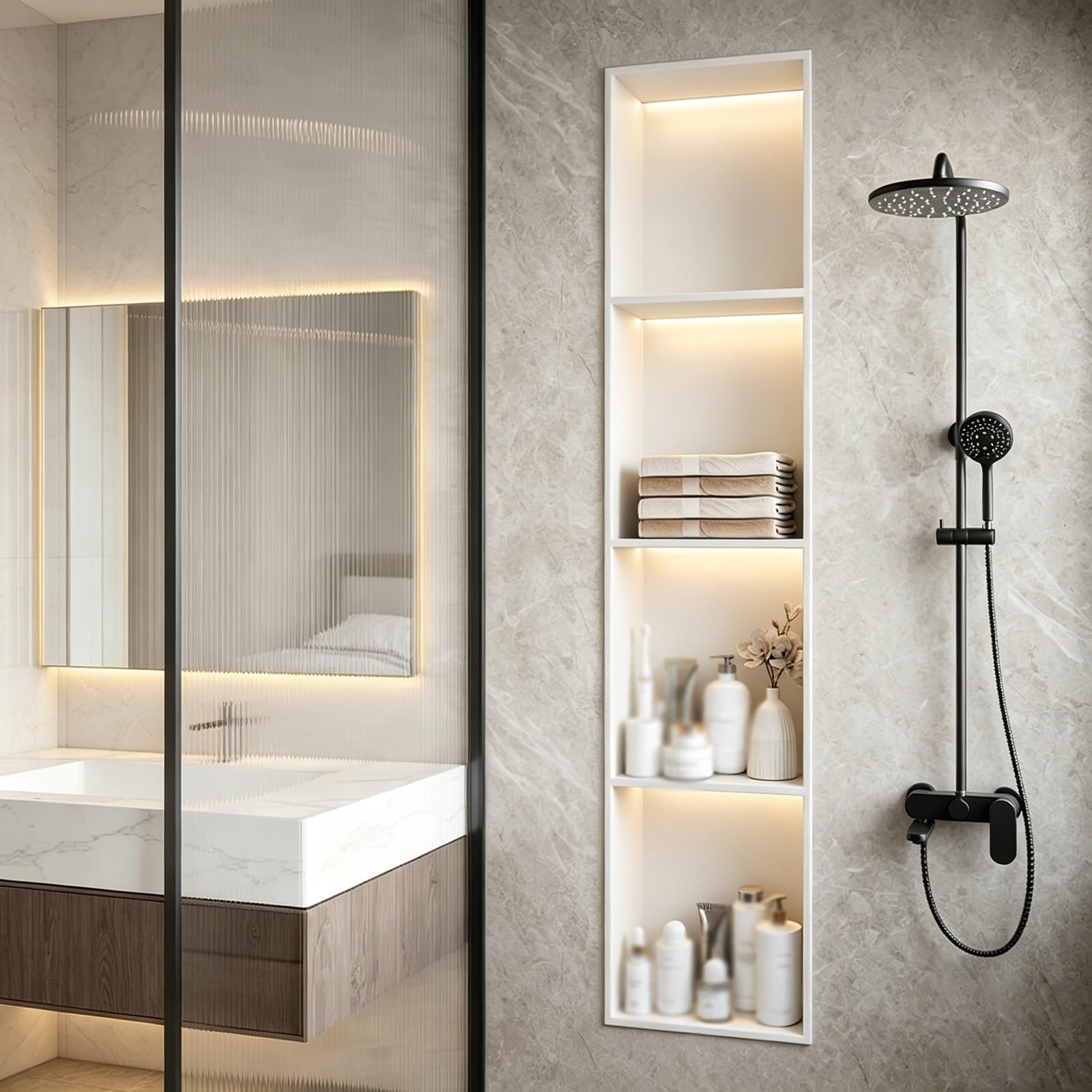 Niche de douche murale invisible pour ranger sans percer ni carreler le mur