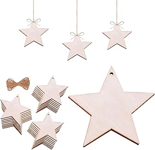 50PCS Unfinished Wooden Ornaments for Crafts 3inch Wooden Cutouts Christmas Wood Ornament to Paint Christmas Decoration DIY Crafts (Wood Star Ornaments)