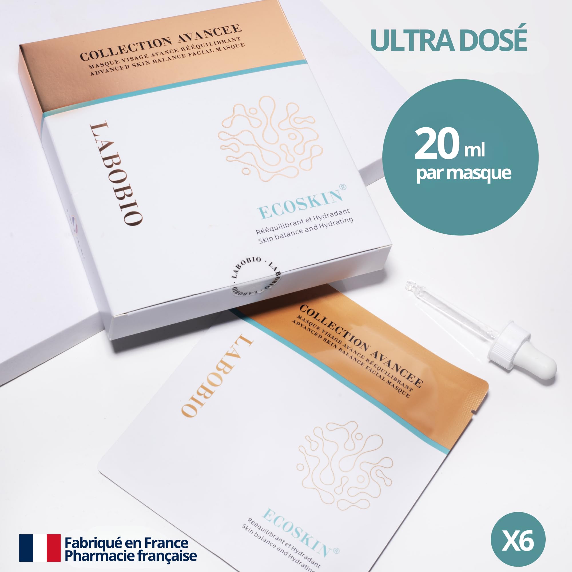 Masque Visage Hydratant & Apaisant – Lot de 6 Masques | Hydratation Intense | Soin Visage | Fabriqué en France | LABOBIO