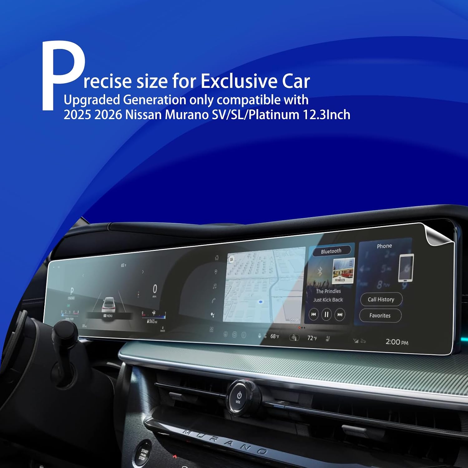 2pcs for 2025 2026 Nissan Murano Screen Protector for Nissan Murano 2025 2026 SV/SL/Platinum 12.3Inch Plastic Screen Protector Touchscreen