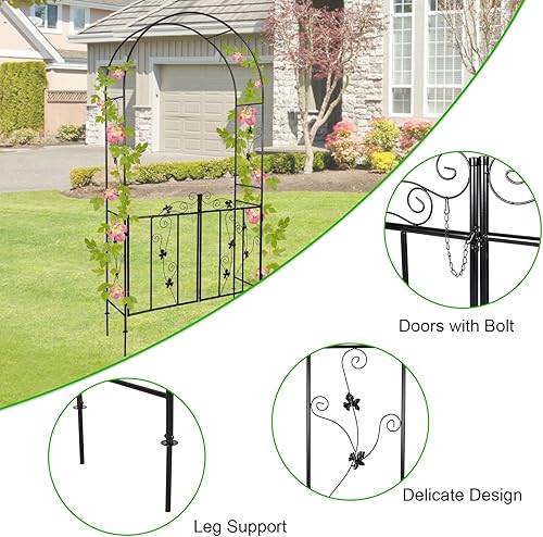 Miniatura 6 de Arco de jardín al aire libre, gótico, 8 pies 4 pulgadas de alto x 4 pies 7 pulgadas de ancho, enrejado de metal, decoración de escalada, arco de