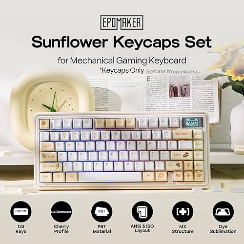 Miniatura 2 de EPOMAKER Teclas PBT de girasol, 133 teclas, perfil de cereza, sublimación de tinte, diseño ISOANSI, 60%75%96%tamaño completo, juego de teclas de