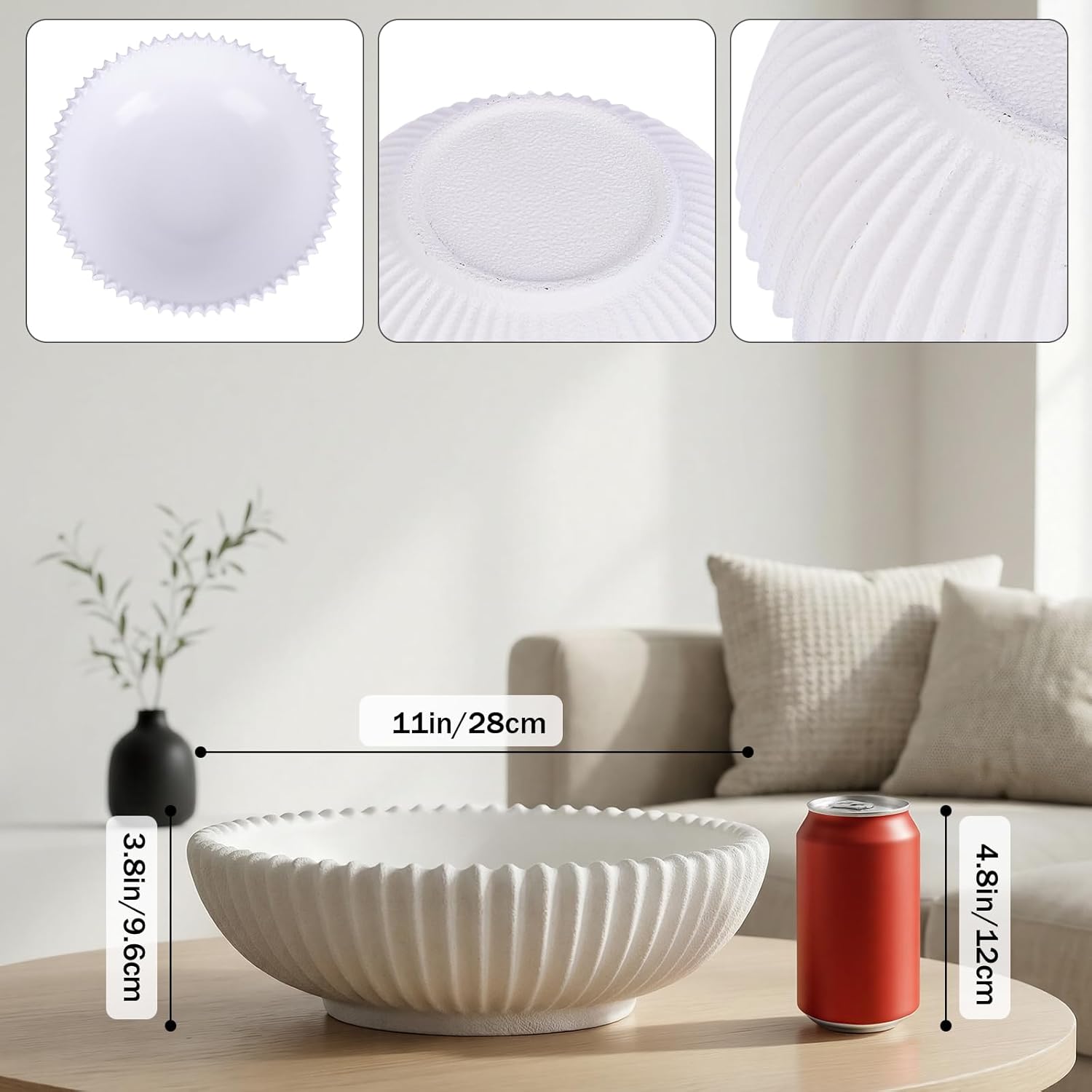 LCCCK 11in Large Decorative Fruit Bowl for Kitchen Counter, Modern Pedestal Decorative Bowl for Home Decor, Entryway Key Bowl & Centerpiece Bowl, Artificial Stone Resin