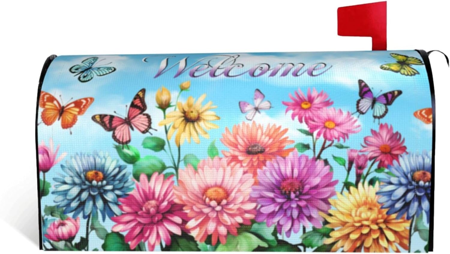Spring Mailbox Cover Standard 18 X 21 Inch Summer Mailbox Covers Magnetic Waterproof Post Wraps Butterfly Floral Decoration Box Cover for Garden Yard Home Decor Welcome Mailbox Cover