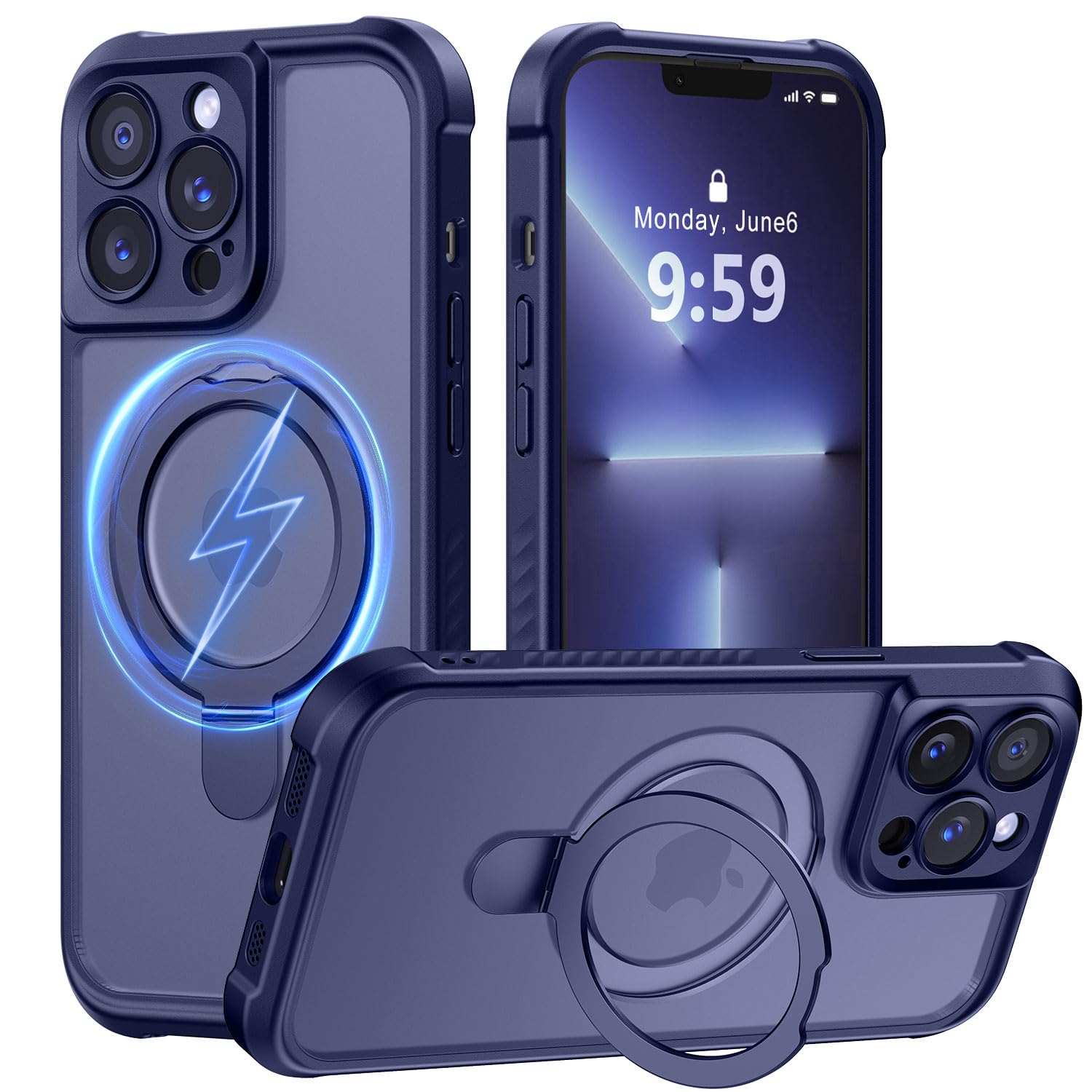 MOCCA Magnetic for iPhone 13 Pro Case with Stand,Deep Blue