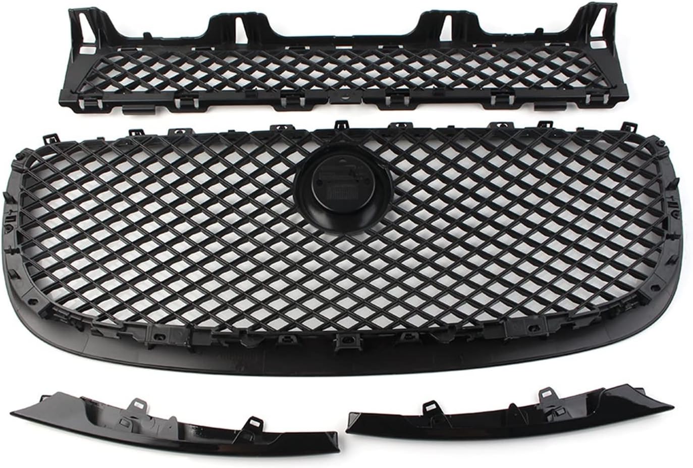 4個 グロスブラック カーフロントバンパーグリル 上部+下部メッシュ