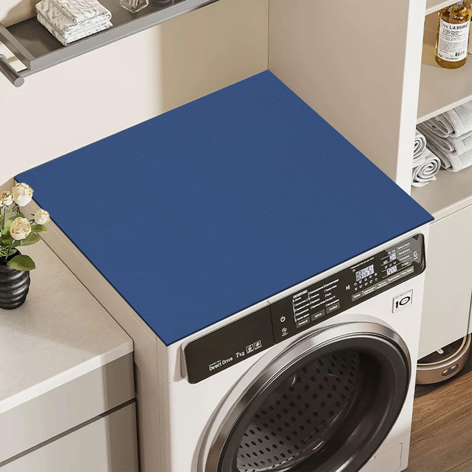 Waschmaschinenauflage 60x60 cm, Universal Waschmaschinenabdeckung, Rutschfest Waschmaschinenbezug, Antirutschmatte Waschmaschine, Staubschutzabdeckung für Waschmaschine, Trockner, Deckelschutz (Blau)