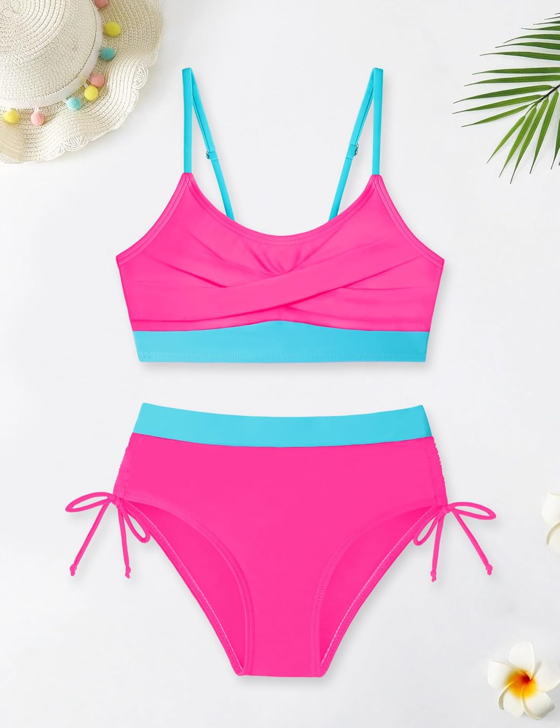 Girls' Swimwear 2PCS Suits Color Block Top with Bikini Teen Bathing Suits for Girls - Image 6