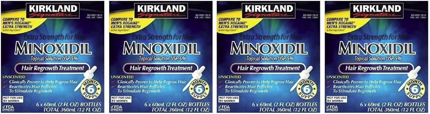 Kirkland Minoxidil 5% Topical Solution Extra Strength Hair Regrowth Treatment for Men Dropper Applicator Included (1 month to 24 month supplies available) (2 year supply)