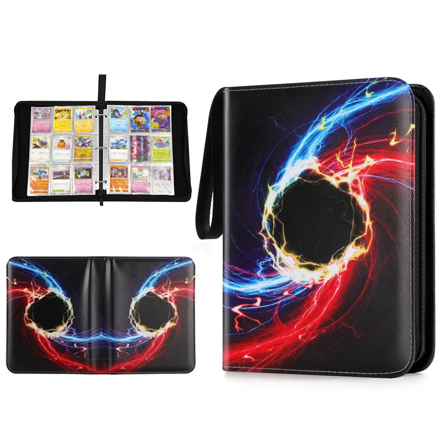 ZHUIYIWIN 9-Pocket Trading Card Zip Binder,900 Pockets Card Binder Folder, PU Leather Card Folder Trading for Collectible Games, Sports, TCG (Electron, 9-Pocket)