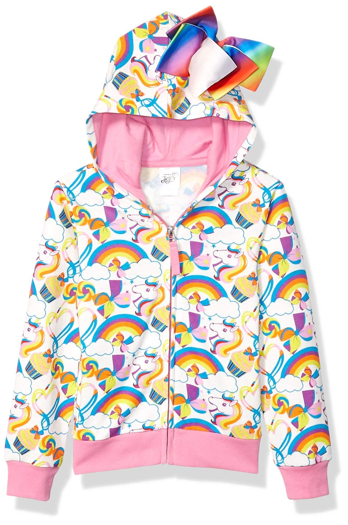 JoJo Siwagirls Unicorns & Rainbows All Over Print Zip Up Hoodie With Bow Hooded Sweatshirt