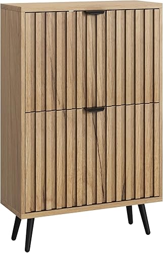 Miniatura 8 de Smuxee Armario de zapatos con 2 cajones abatibles, gabinete de almacenamiento de zapatos oculto natural de 23.6 pulgadas con diseño estriado,