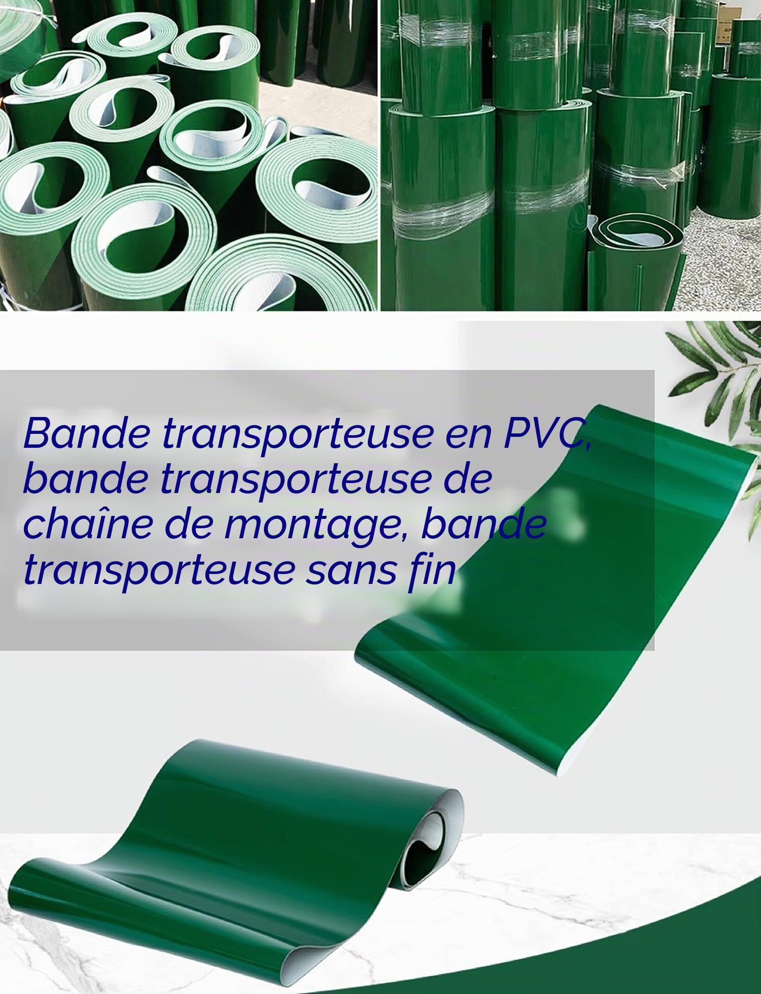 Bande transporteuse en PVC résistante à l'usure, largeur 35 cm/45 cm/50 cm, bande transporteuse de transmission verte, bande transporteuse industrielle, bande transporteuse de remplacement de bureau e