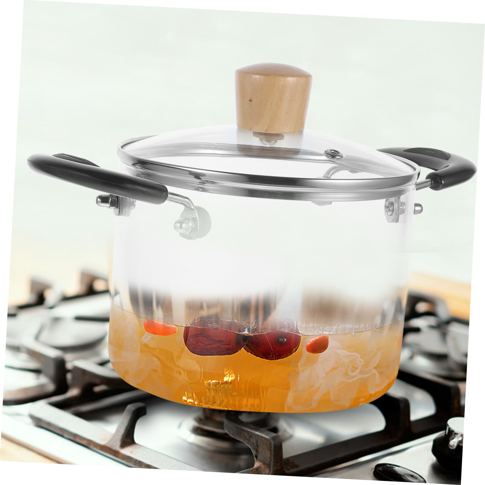 Glassuppentopf 1500ml aus Glas Hitzebeständig mit Deckel | Küchenkochgeschirr für Herd, Klarer Topf für Suppe und Milch, Vielseitig im Haushalt