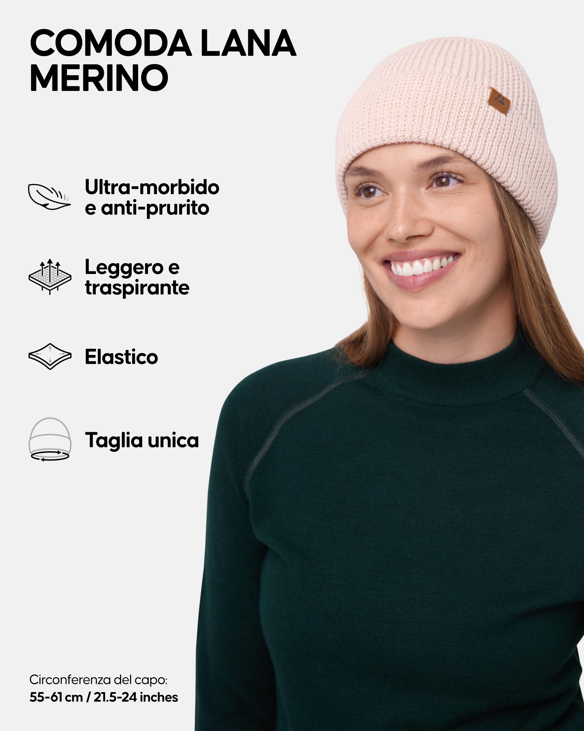DANISH ENDURANCE Cappello Lana Merino, Berretto Uomo Donna Invernale, Beanie in Maglia Termica