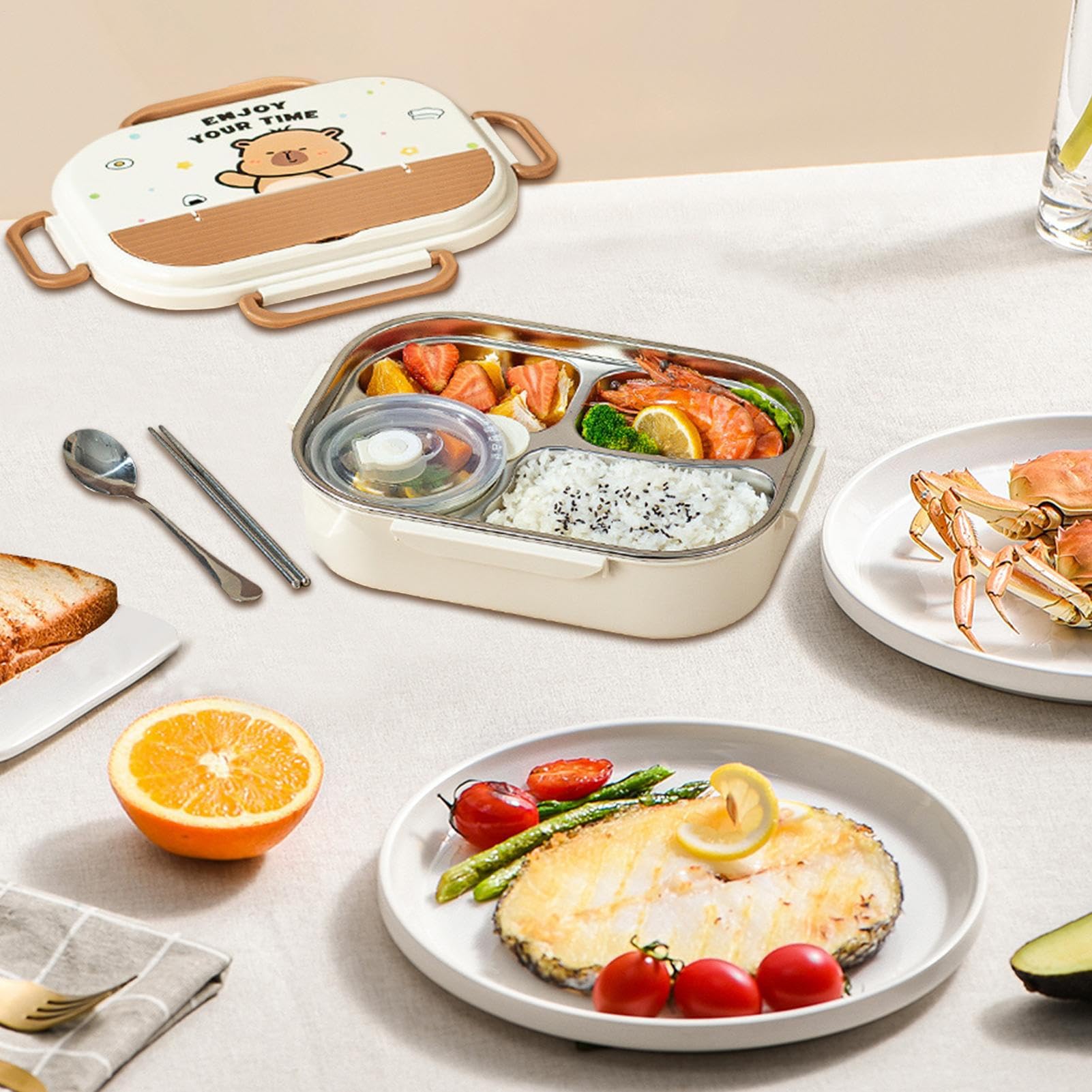 Lunch Box Étanche, passe au micro-ondes, sac de transport inclus | Gamelles en acier inoxydable avec couverts pour école garderie maternelle voyages bureaux camping sorties