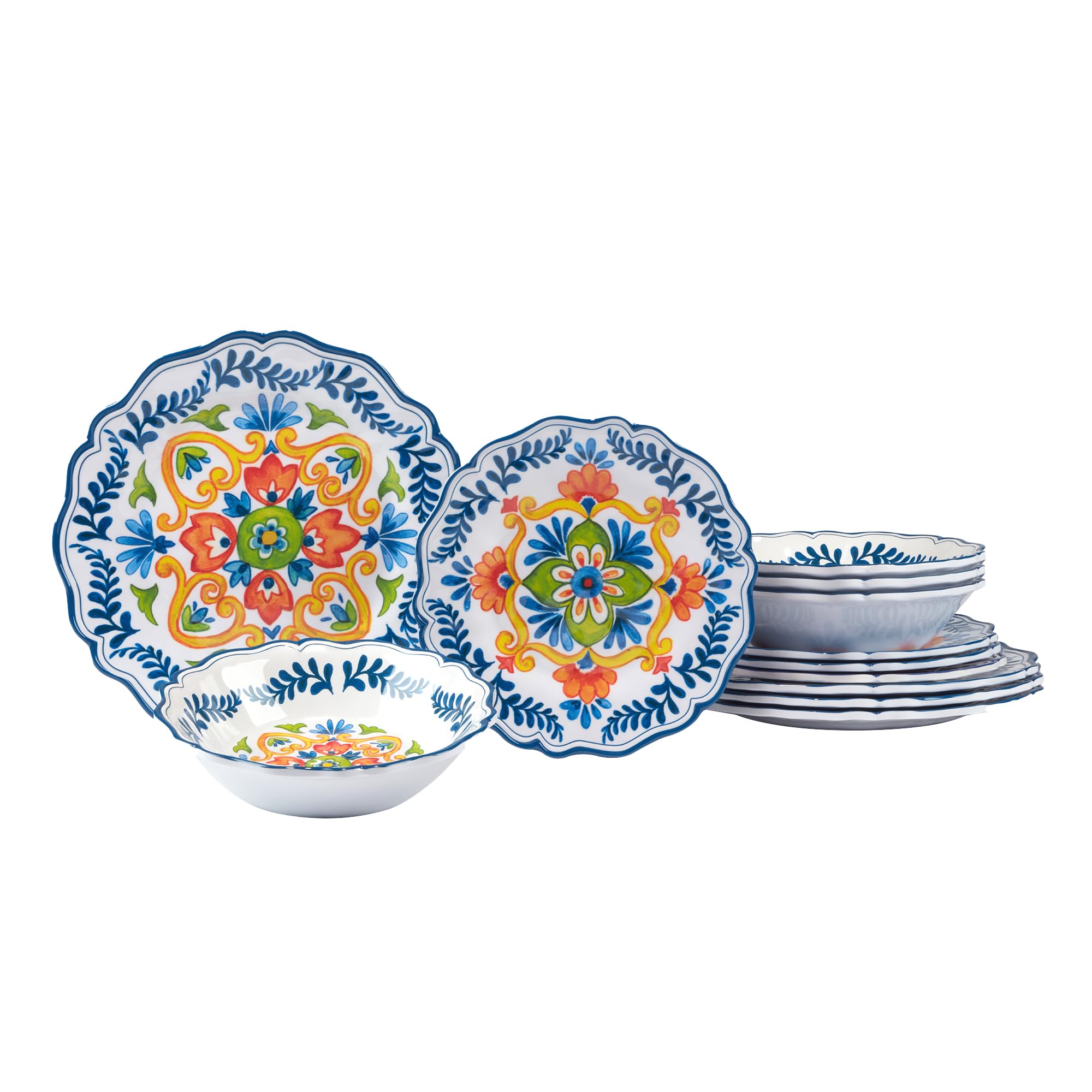 Certified International Flores Melamine 12 Pc. Dinnerware Set, Service for 4, Multicolor