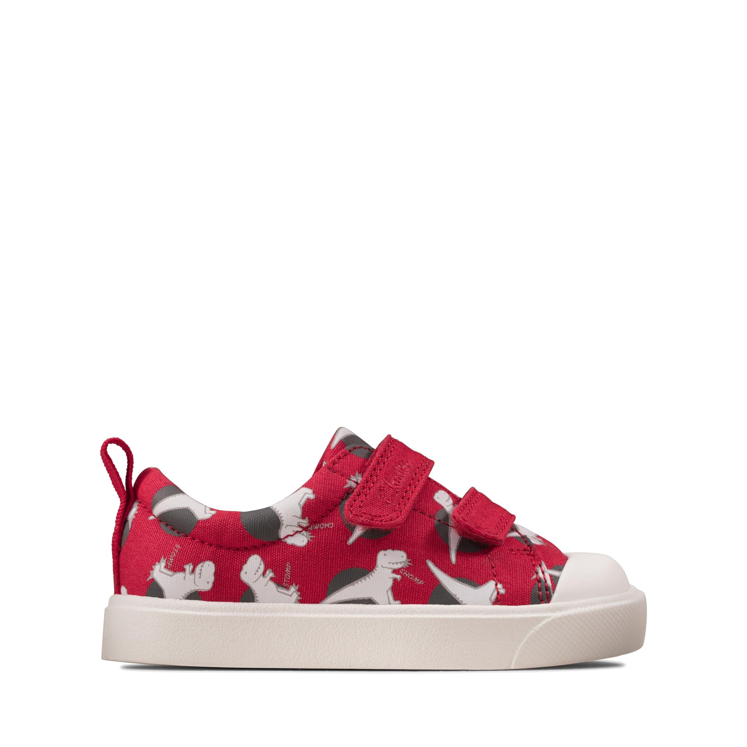 Clarks Boy's City Bright T Low-Top Sneakers, Red Interest, 4 UK