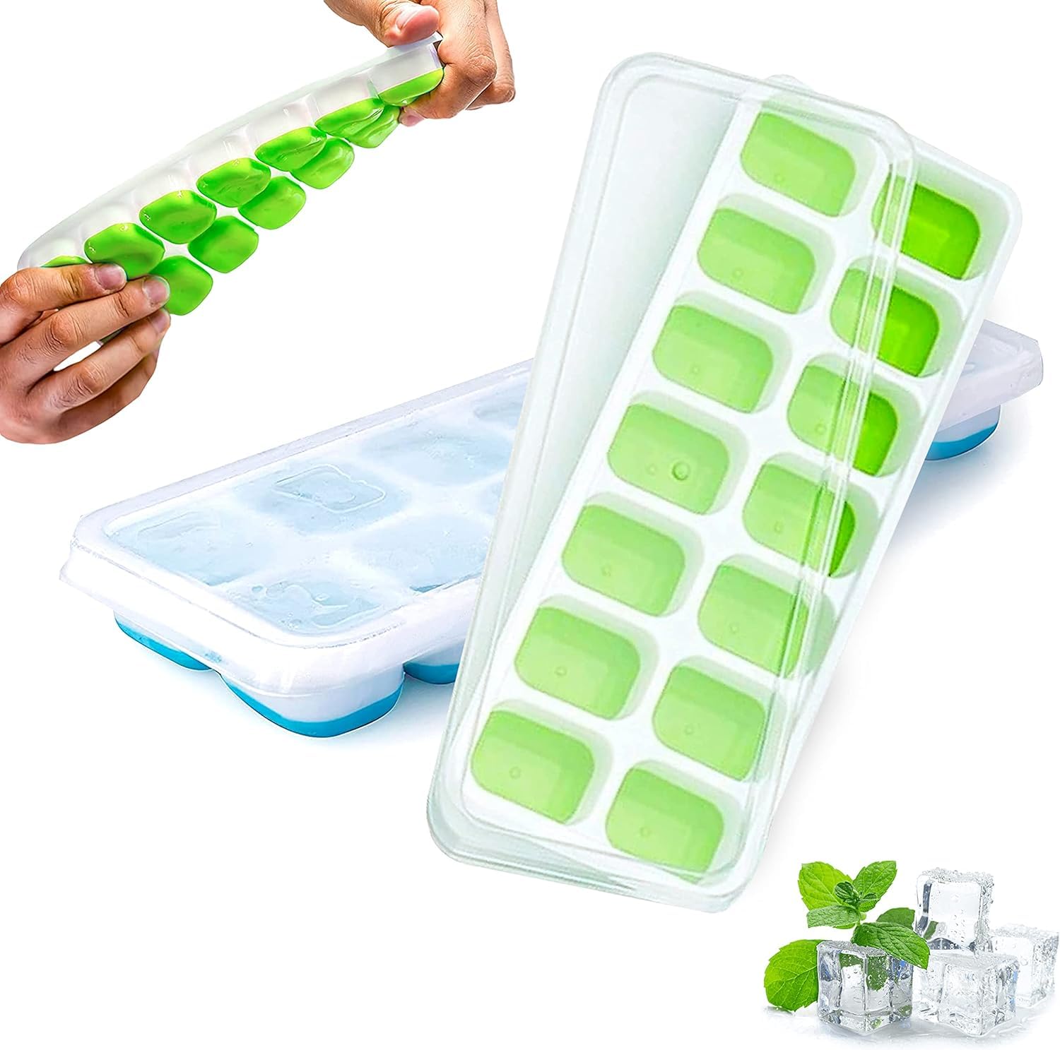 DOCAT 2 Pack Ice Trays For Freezer, Silicone Ice Cube Tray With Removable Lid Flexible Silicone Bottom Ice Cube Trays, 100% Bpa Free, Food Grade Ice Cube Mould (Square, Green & Blue) (B0D1N9T6KR) Amazon Price History, Amazon Price Tracker