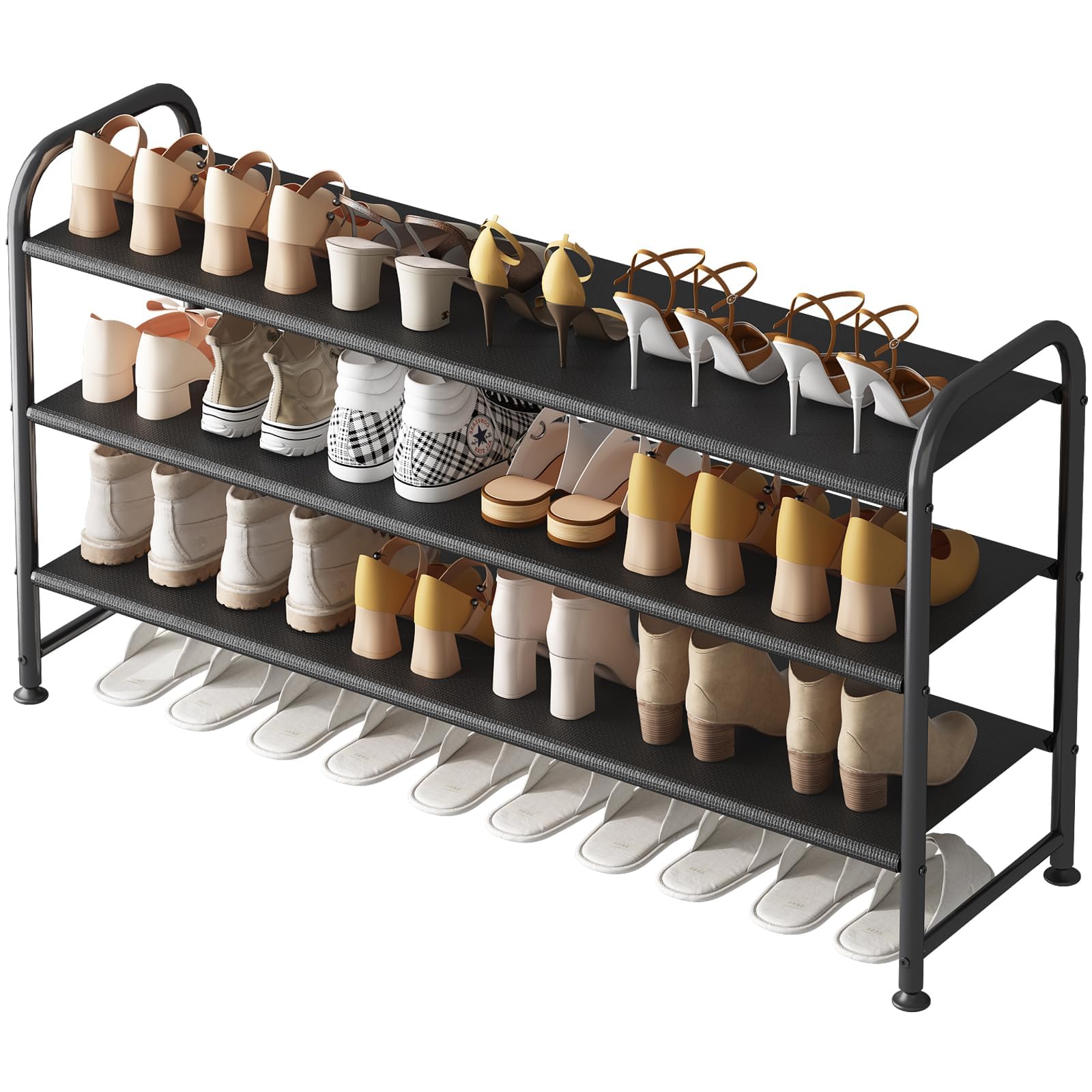 YUWHFEI Schuhregal mit 3 Ebenen, Shoe Rack Platzsparend, Schuhablage Metall, Schuhständer Schwarz, Schmales Schuh Regal für Outdoor, Flur, Garderobe, Eingangsbereich, 29 x 108 x 62 cm