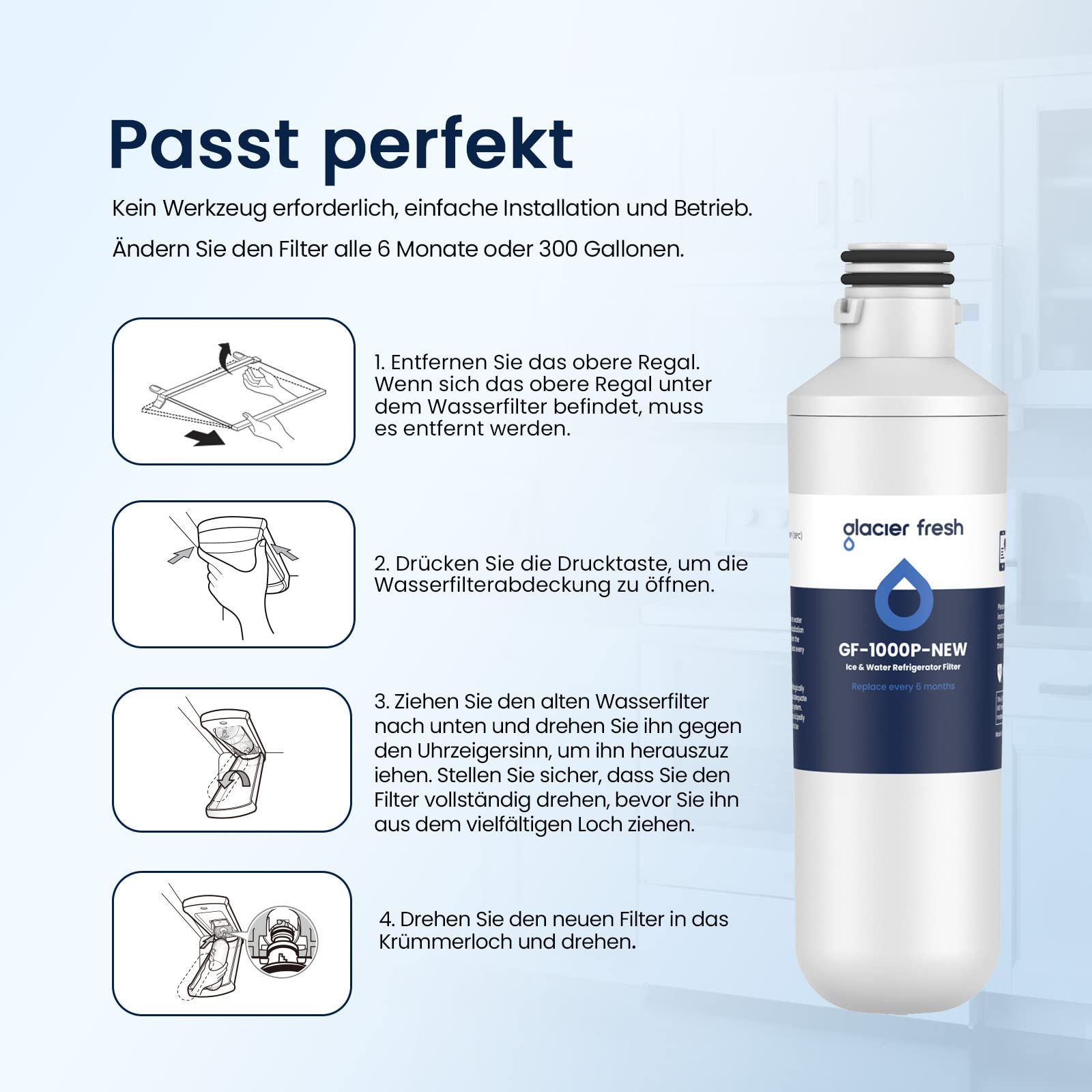 GLACIER FRESH LT1000PC ADQ747935 Kühlschrank Wasserfilter und Luftfilter, Ersatz für LG® LT1000P®/PC/PCS, LMXS28626S, LFXS26973S, MDJ64844601, ADQ74793501, ADQ74793502 und LT120F®, 3er Pack