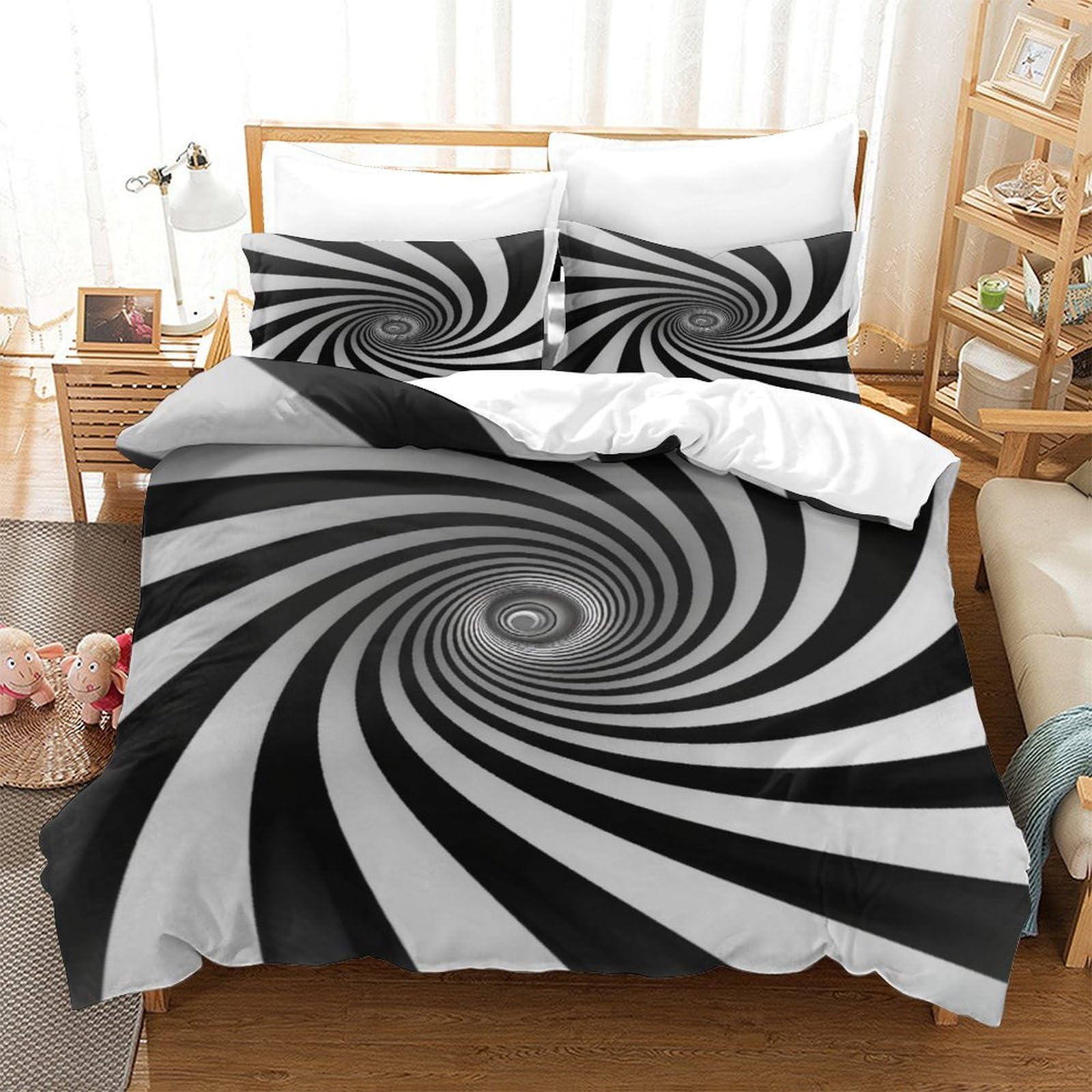 Housse de couette super king size 260x220 cm avec taies d'oreiller à rayures 3D