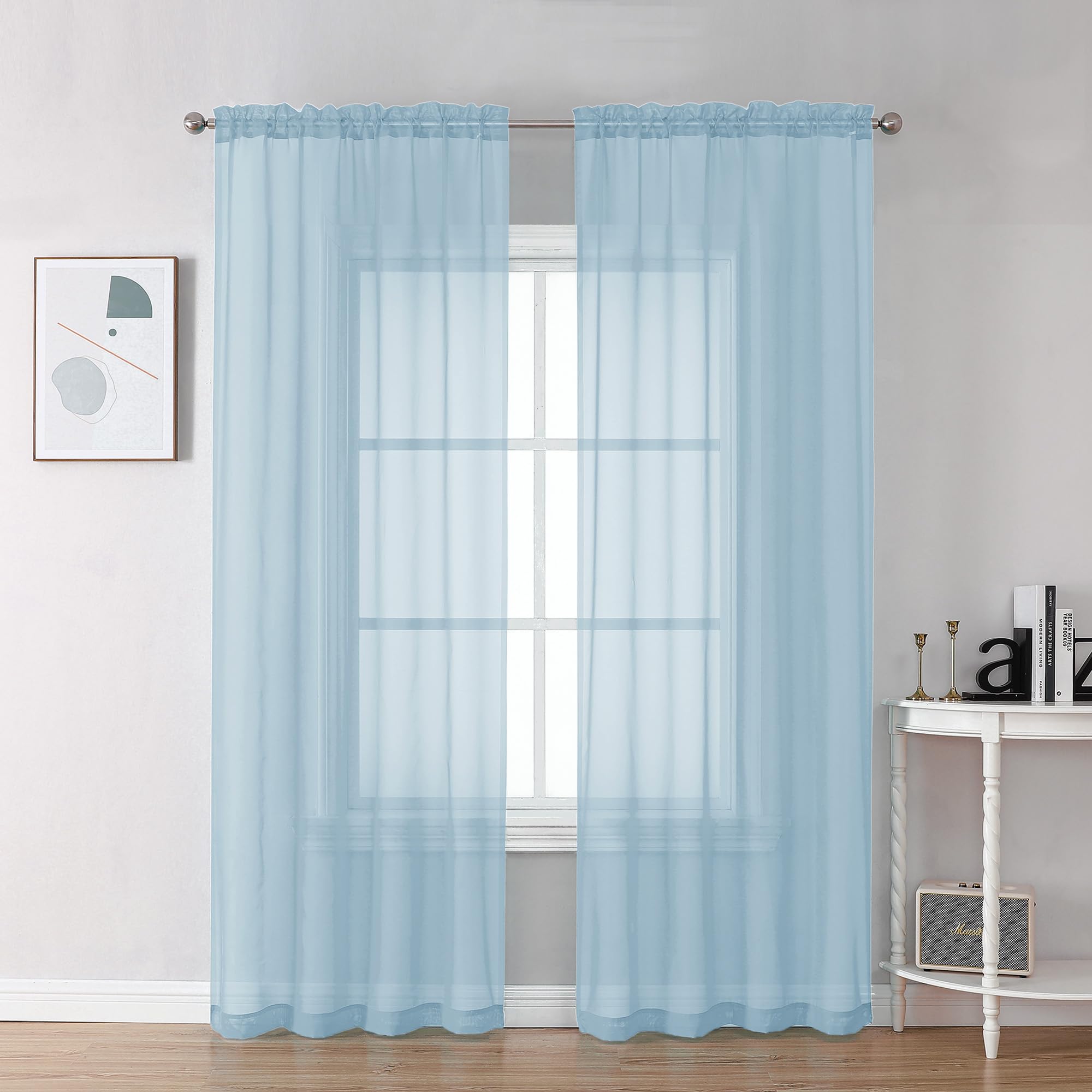 Chyhomenyc Sky Blue Sheer Curtains 78 Inches Long 2 Panels Set for Living Room, Light Filtering Voile Lightweight Bedroom Curtains, Rod Pocket Solid Window Treatment Drapes, Each 42W x 78L
