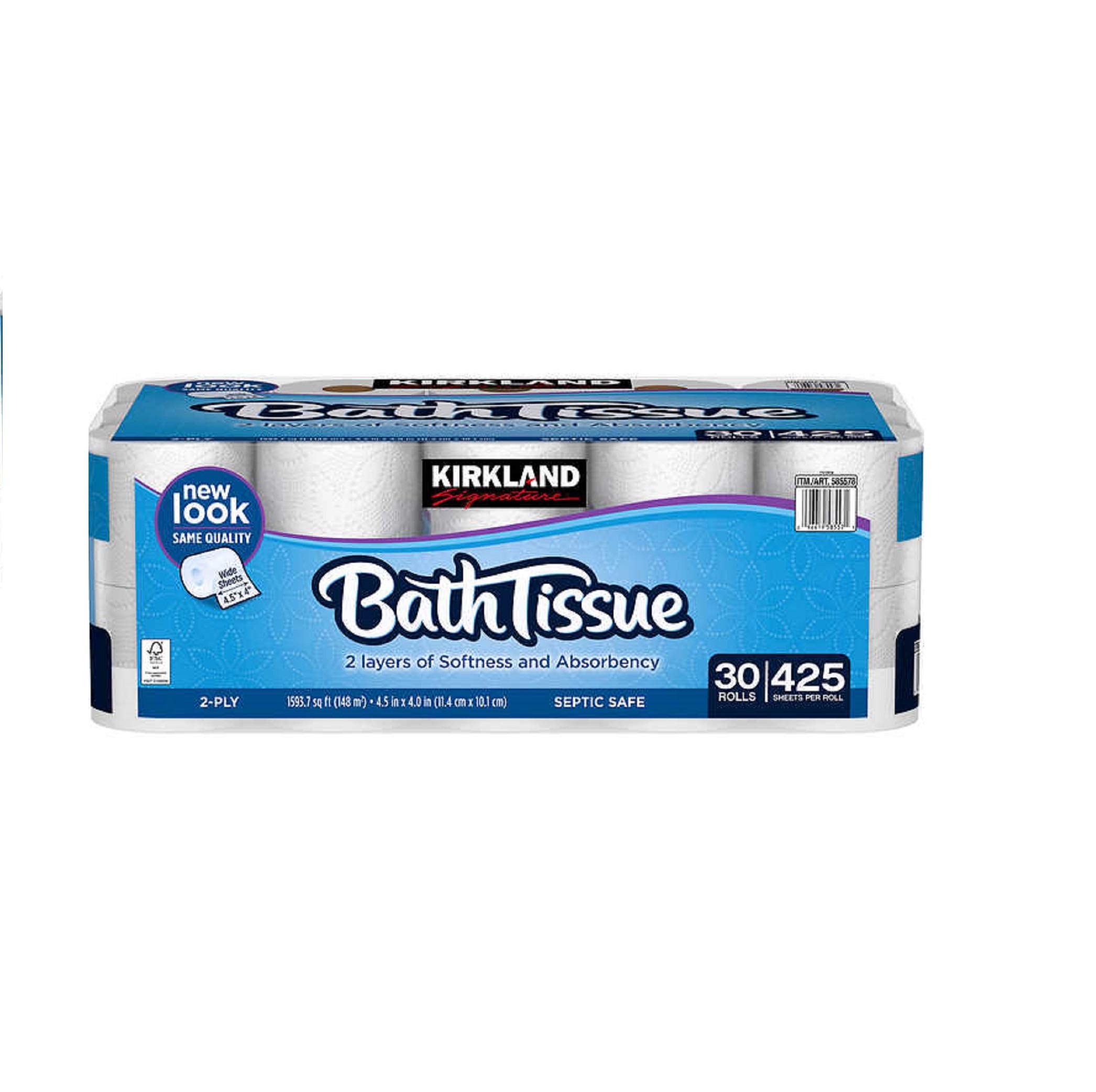 Kirkland Signature Bath Tissue, 2-Ply, 425, 2 Pack (30 count) 30 Count (Pack of 2)