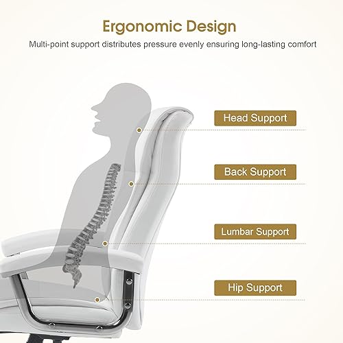 Miniatura 4 de BarberPub Silla de oficina ergonómica con altura ajustable, moderna silla giratoria de piel sintética con respaldo cómodo y ruedas giratorias para