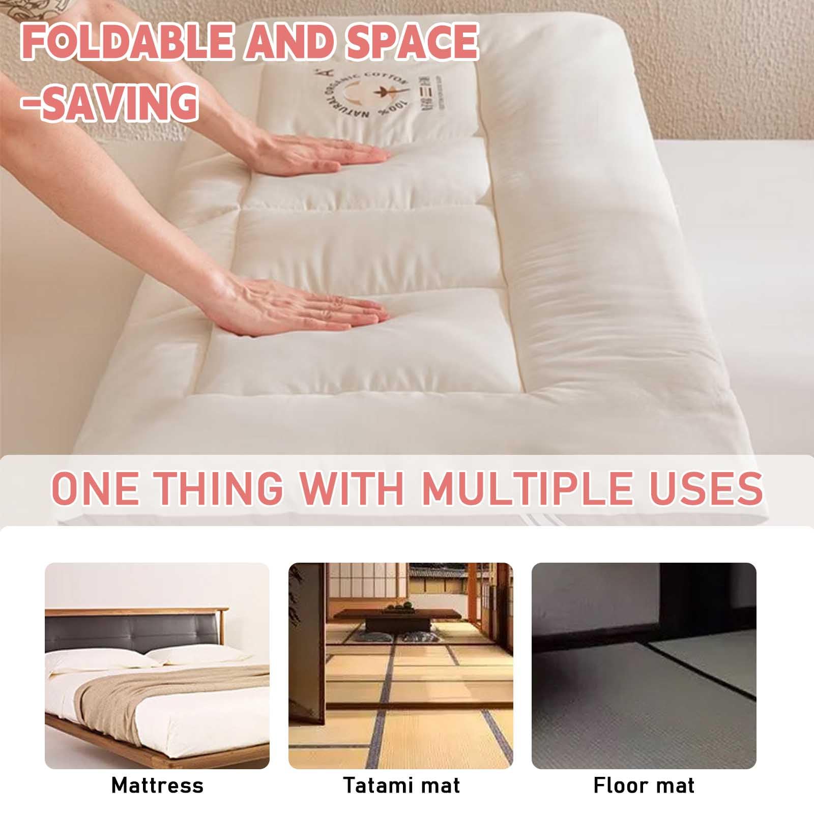 Futon Pieghevole Una Piazza E Mezza Topper Materasso Matrimoniale Materasso da Pavimento Arrotolabile (Facile da Riporre)(1,90x200cm*3kg)