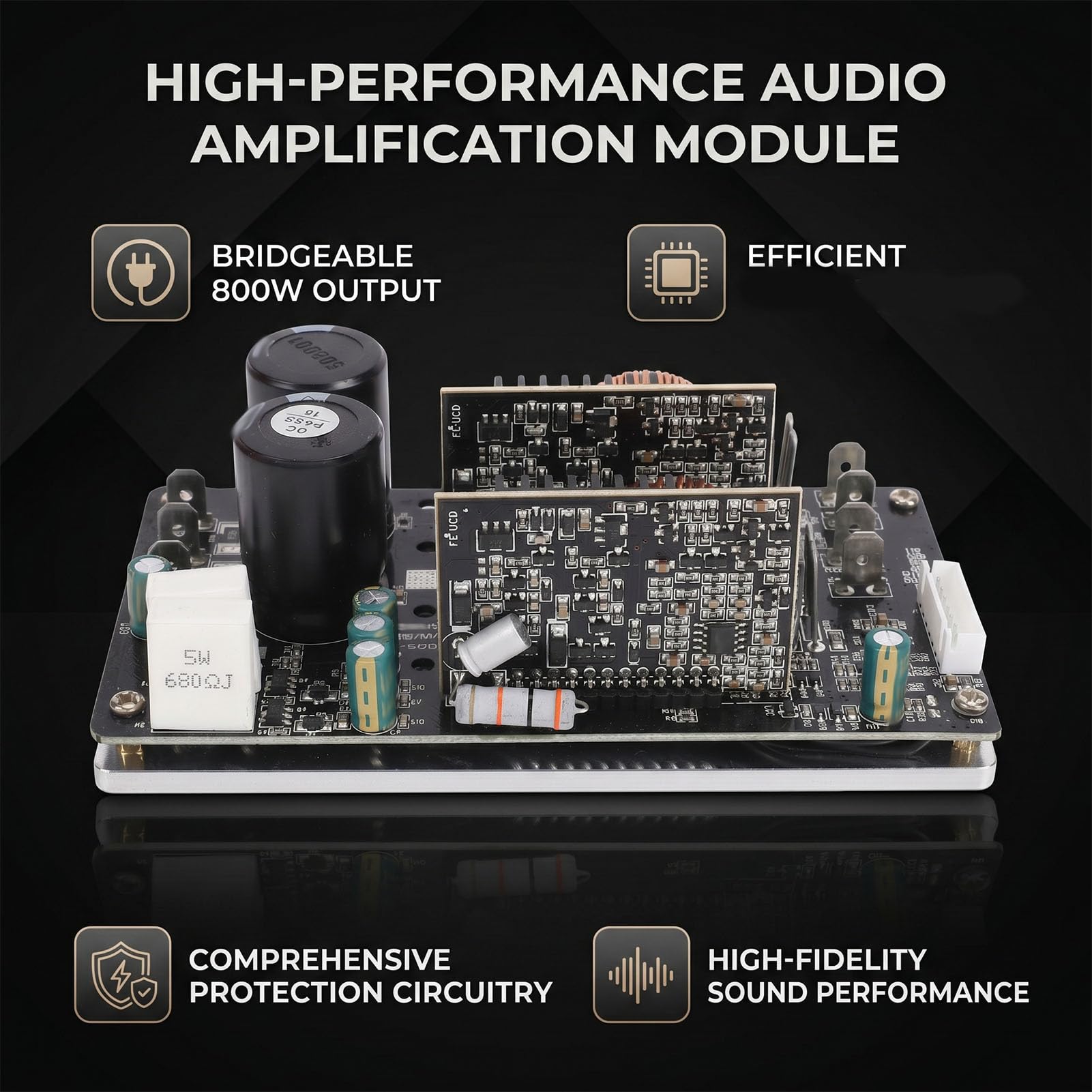 Scheda Amplificatore a Doppio Canale, Potente Modulo Amplificatore di Potenza di Classe D, Uscita da 800 W per Sistemi Audio Domestici e Automobilistici, Materiale PCB
