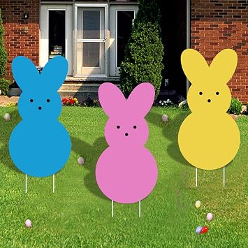24in Easter Yard Signs Easter Outdoor Decorations, Large Easter Bunny with Stakes Peeps Garden Signs Easter Party Decorations Supplies Spring Decor Corrugated Plastic