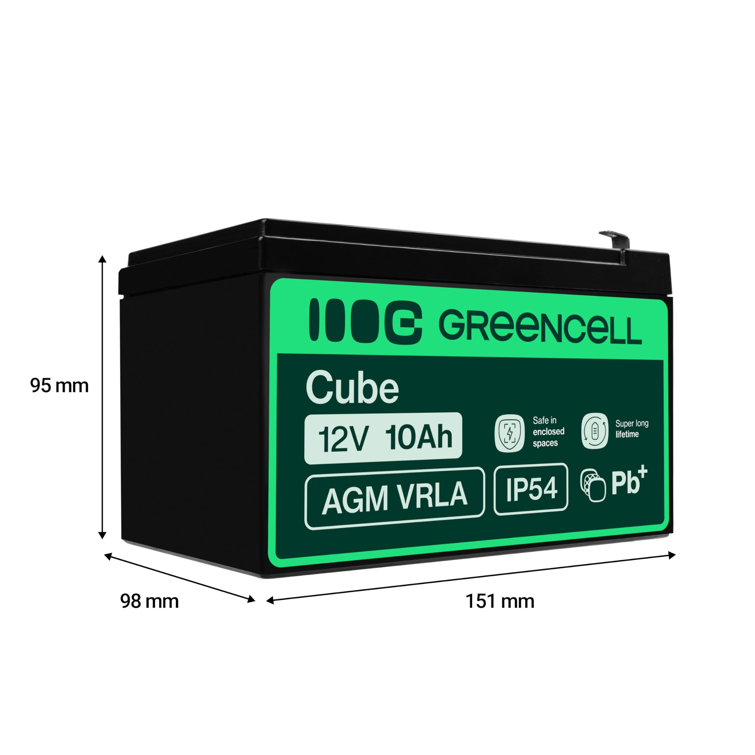 GreenCell® Batteria AGM 12V 10Ah al piombo accumulatore sigillata VRLA Senza manutezione ricaricabile Batterie di ricambio ermetica | giocattoli per bambini | allarme| sistemi UPS | eBike | Scooter