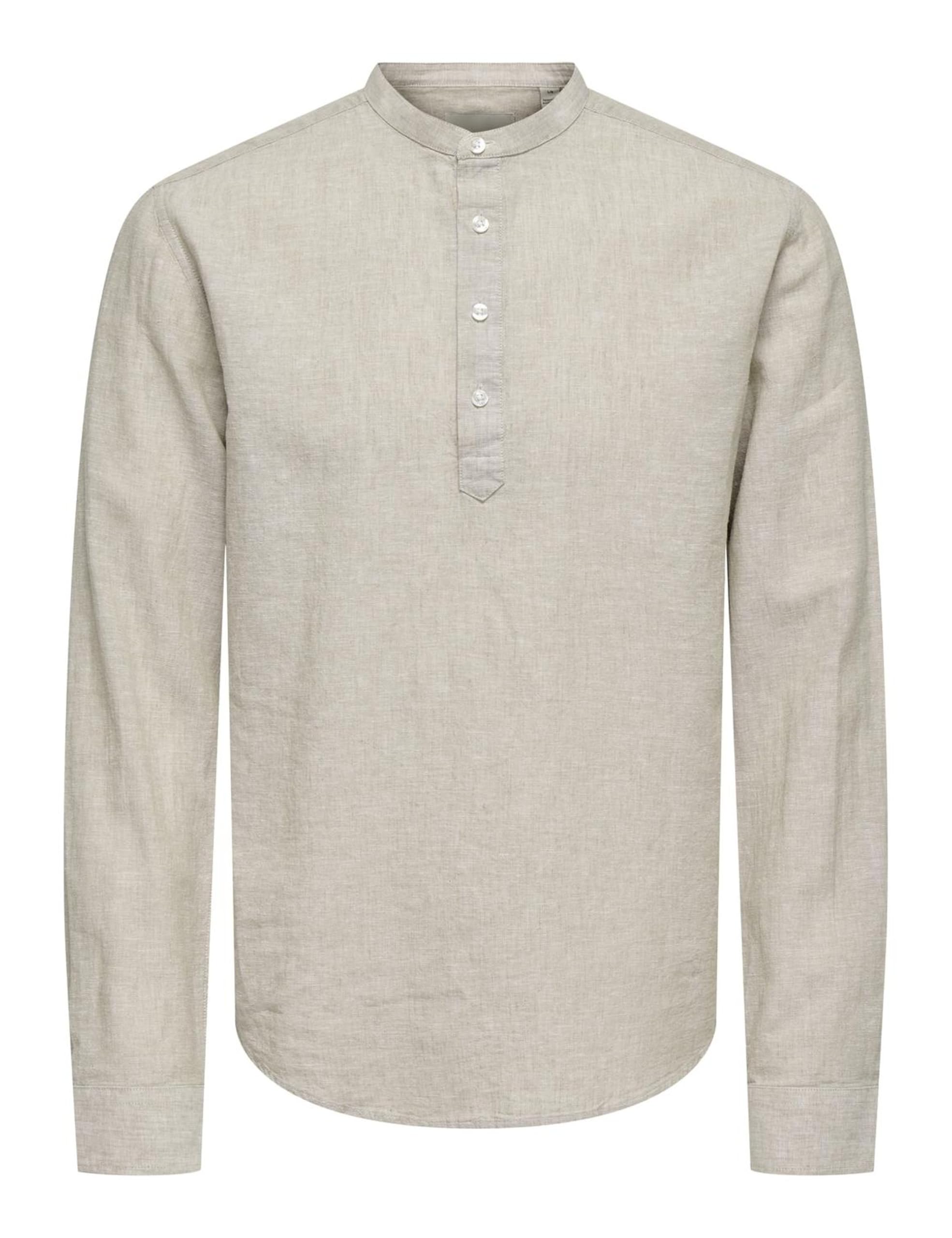 ONLY & SONS Men's Onscaiden Ls Half Placket Linen Shirt Shirt, Chinchilla, L