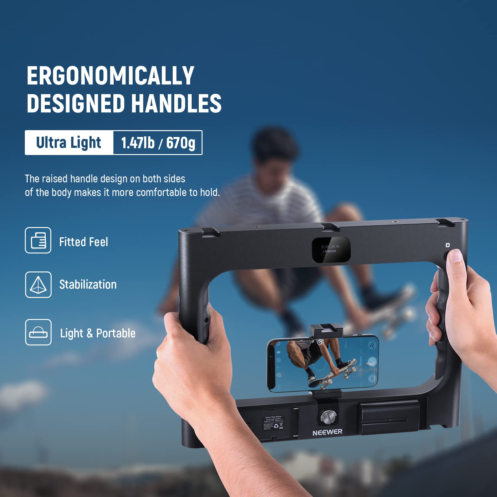 NEEWER RGB A111 II Handy Video Rig mit Beleuchtungsset, für vertikale Aufnahmen, Stabilisator für Hand Kamerakäfig mit Zubehörschuhen/Verschluss/Batterie, 17 Szenen RGB Ringlicht 2500K-10000K CRI97+