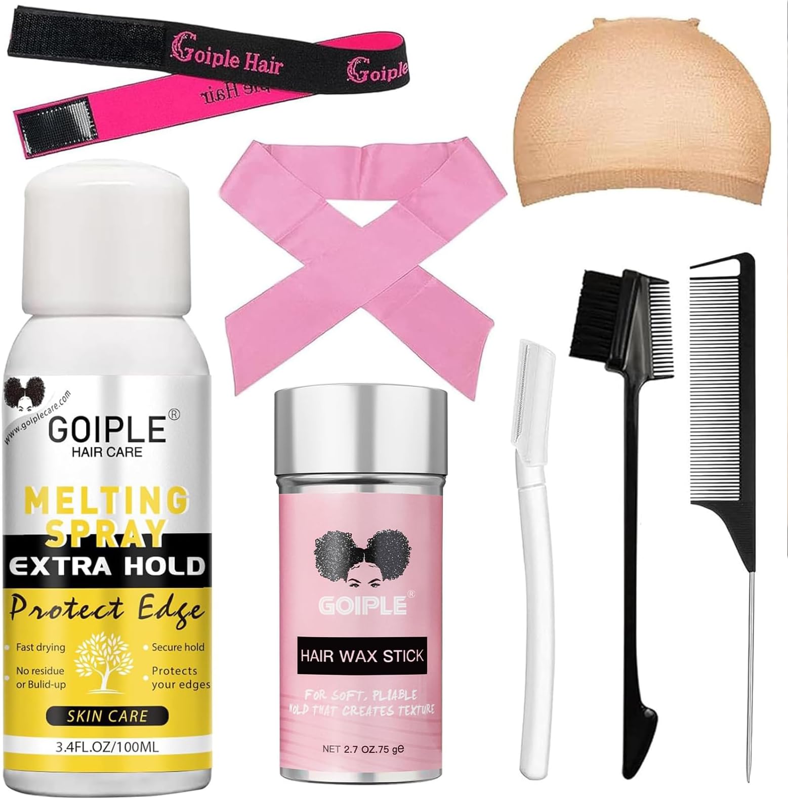 Lace Melting and Holding Spray Glue-Less Hair Adhesive for Wigs, Lace Bond Adhesive Spray Wig Spray for Closure Wigs Closure Front Extensions, Strong Natural Finishing Hold with Control Wig Kit Set