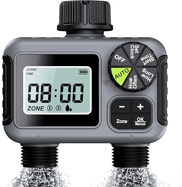 Dsoon Water Timer for Garden Hose, 2 Zone Smart Sprinkler Timer with Rain Delay,Dual-Zone Water Time|Rain Sensor+Manual/Automatic Modes|2025 Waterproof Upgrade|Dual-Program Irrigation System