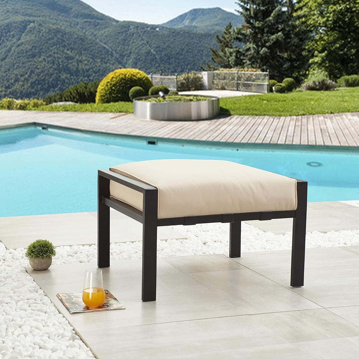 Reposapiés otomano para exterior, mueble de asiento pequeño con cojín suave y grueso para jardín, terraza, piscina