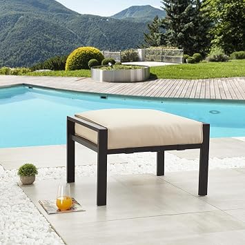 LOKATSE HOME Outdoor Ottoman Patio Footstool Small Seat Furniture with Soft Thick Cushion for Garden Yard Deck Poolside