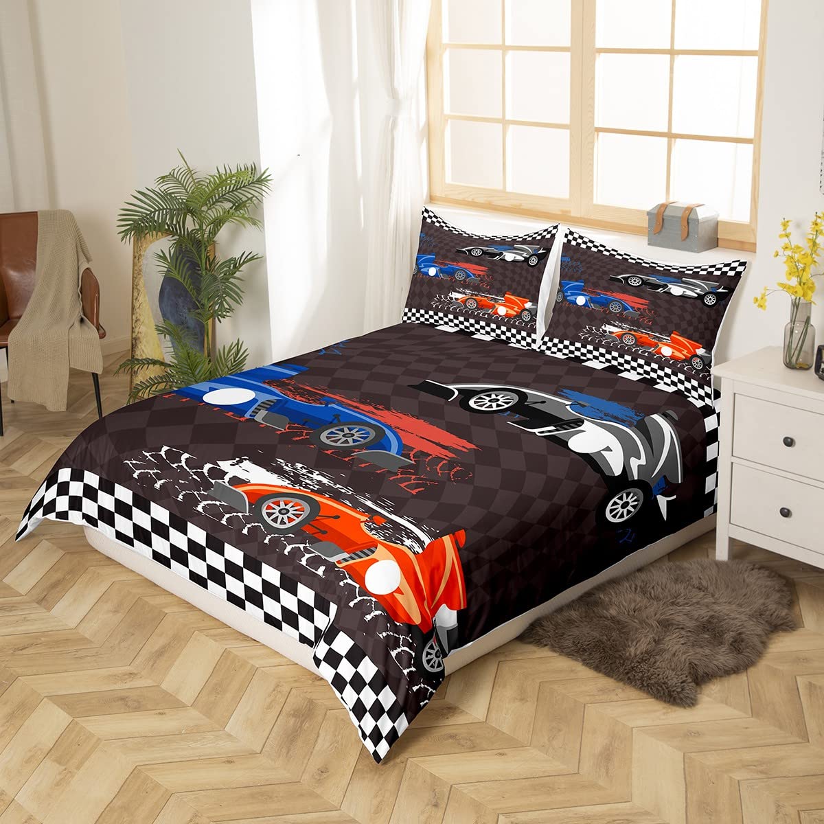 Funda Nórdica Coches De Carreras 3D: Ropa De Cama Para Niños Y Niñas (140x200cm, Microfibra)