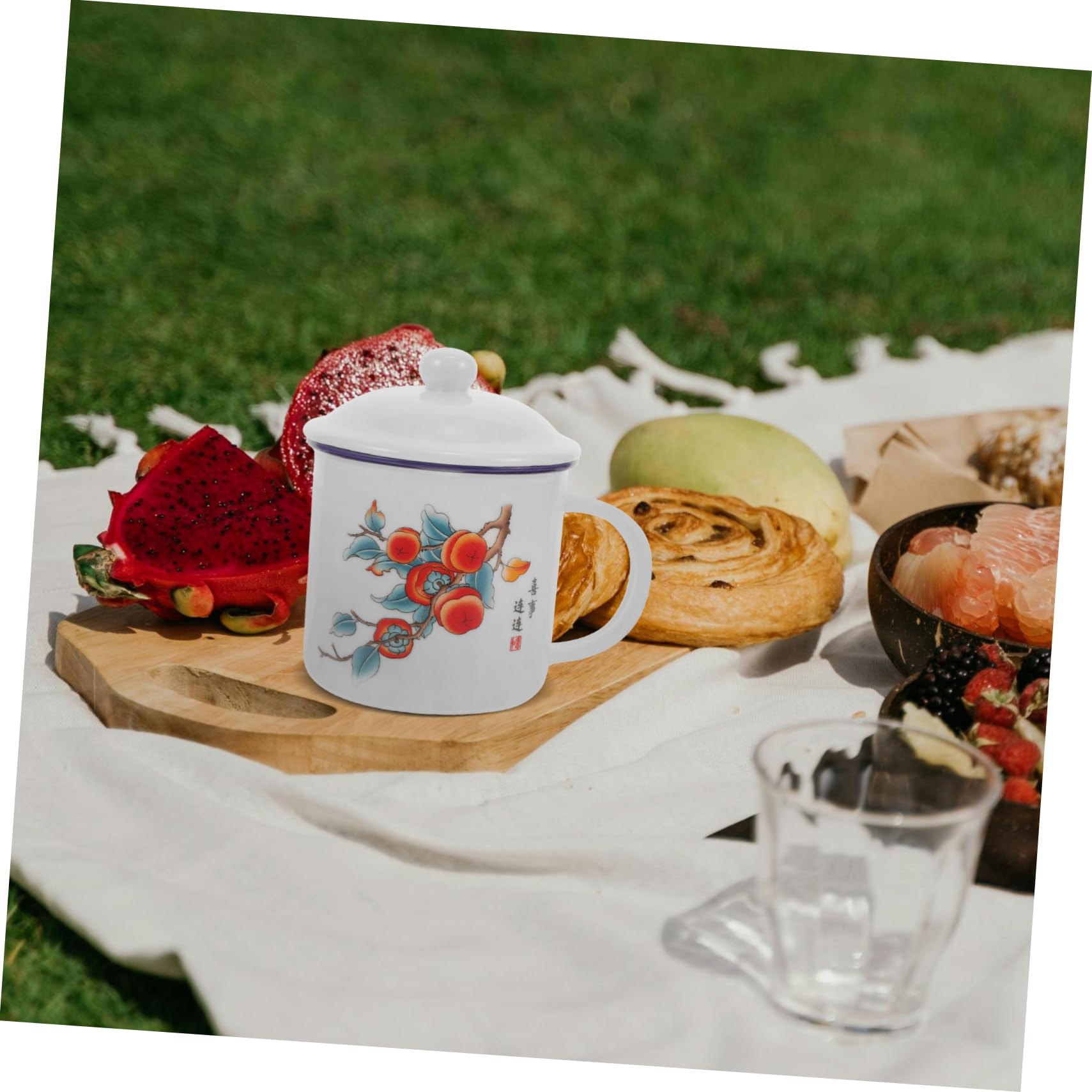 Generisch Emaille-becher Mit Deckel Für Kaffee Tee Vintage Retro Design Tragbar Für Reisen Outdoor-abenteuer