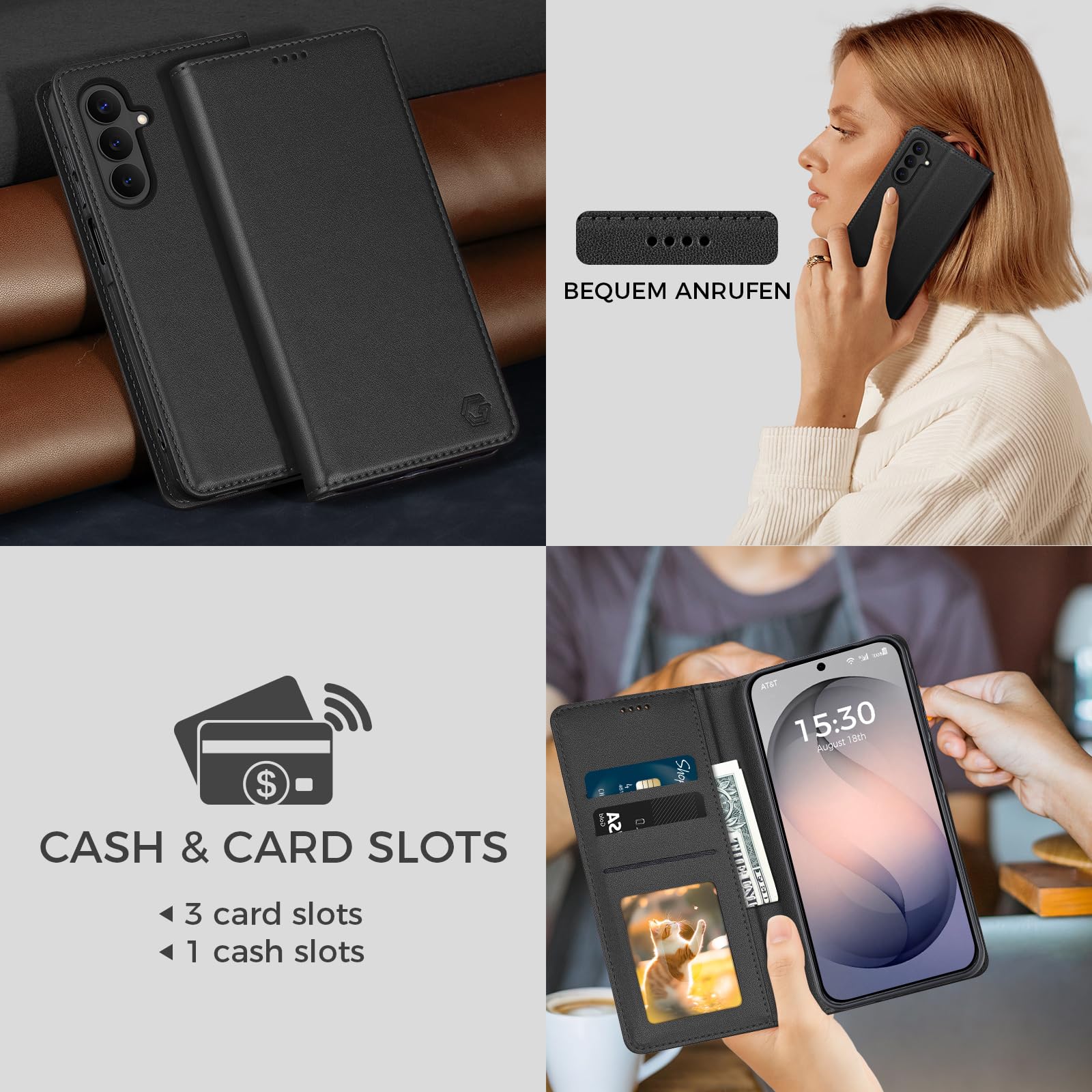 Etui na telefon komórkowy Samsung Galaxy S26 5G, kieszeń na karty premium, skóra PU, etui z klapką, funkcja stojaka, etui Flip Case do Samsung Galaxy S26 5G - czarne