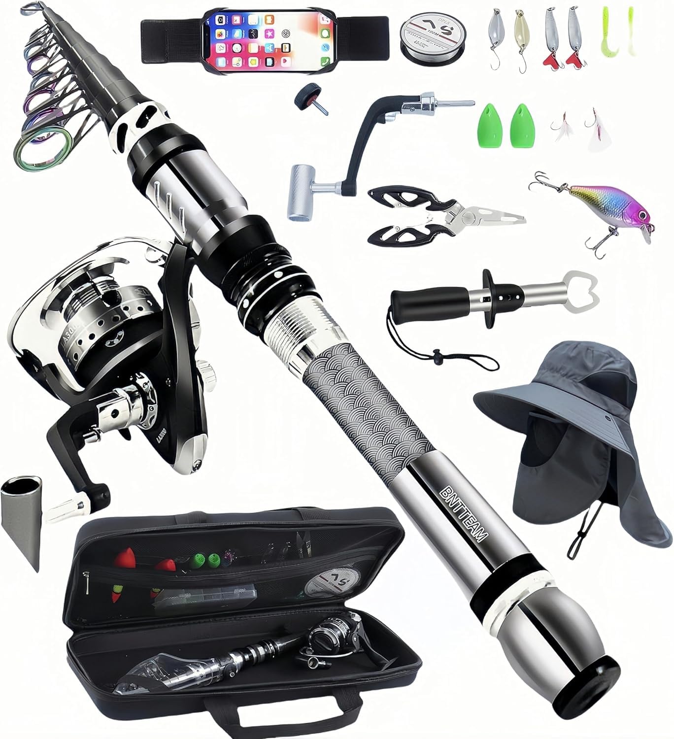 BNTTEAM Portable Fishing Rod 99% Carbon Fibre with Fluorescent Rod Tip, Telescopic Super Hard Ultralight Fishing Rod for Travel Surf Boat (NEWKCFULL, 1.8 m/70.8 in/5.9 ft) โ image 1