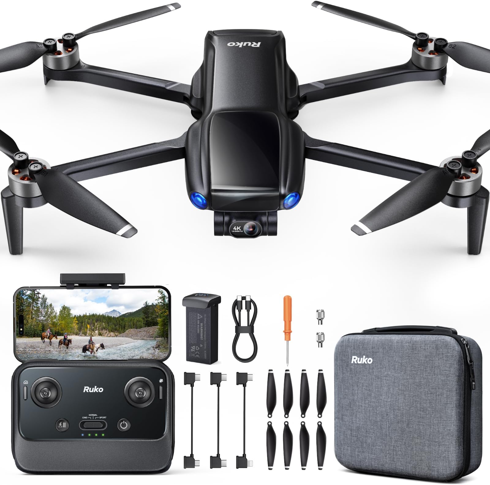 Ruko U11MINI 4K, Under 249g Pocket Drone with Camera for Adults 8K Photo 4K/30fps Video, 3-Axis Gimbal ElS, 20000ft Digital Transmission, FAA- Exempt (32-Min Flight)