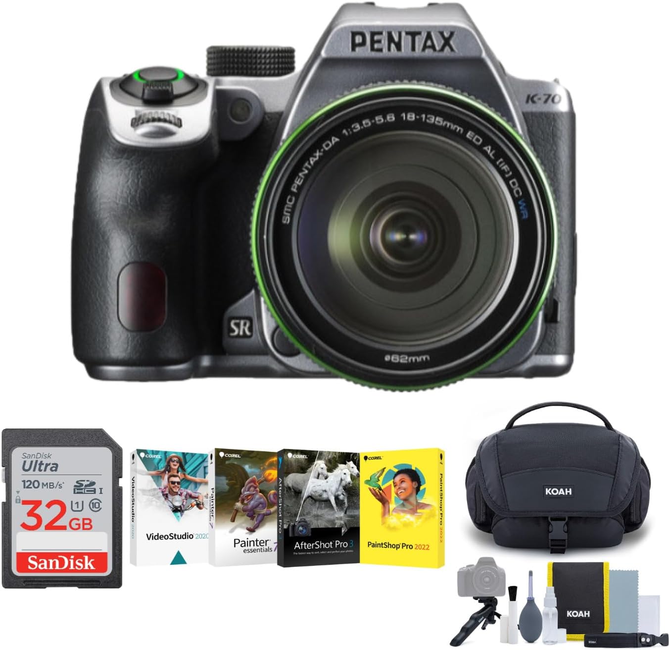 Pentax K70 DSLR Camera with 18135mm Lens (Silver) Bundle