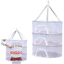 Herb Drying Rack, 3-Layer Foldable Hanging Mesh Drying Net with Zipper, Collapsible Mesh Dryer Hanging Basket for Herb, Buds, Plants, Fruits, Vegetables, Fish, Jerky and ClothesM
