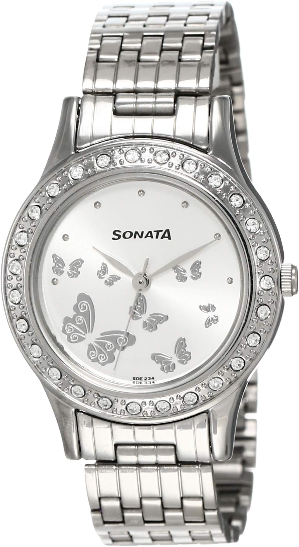 Sonata Quartz Analog Silver Dial Stainless Steel Strap Watch for Women-NN8123SM01